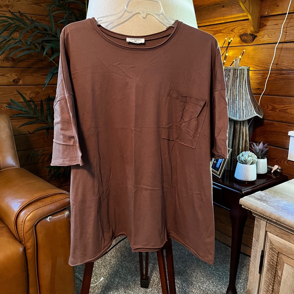 Zenana Outfitters | Short Sleeve Pocket Tee | Brown